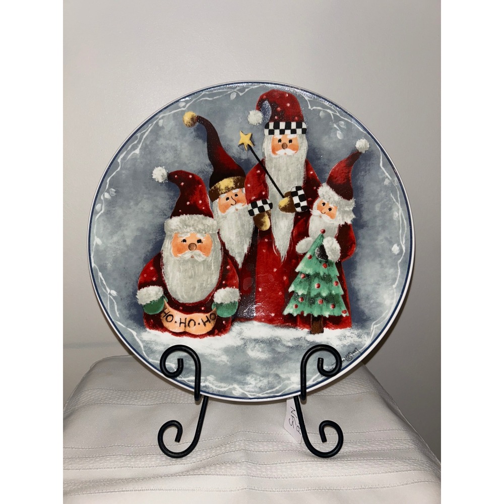 Vintage 1997 Elaine Thompson Decorative Christmas Plate 4 Santas Folk Art 12"
